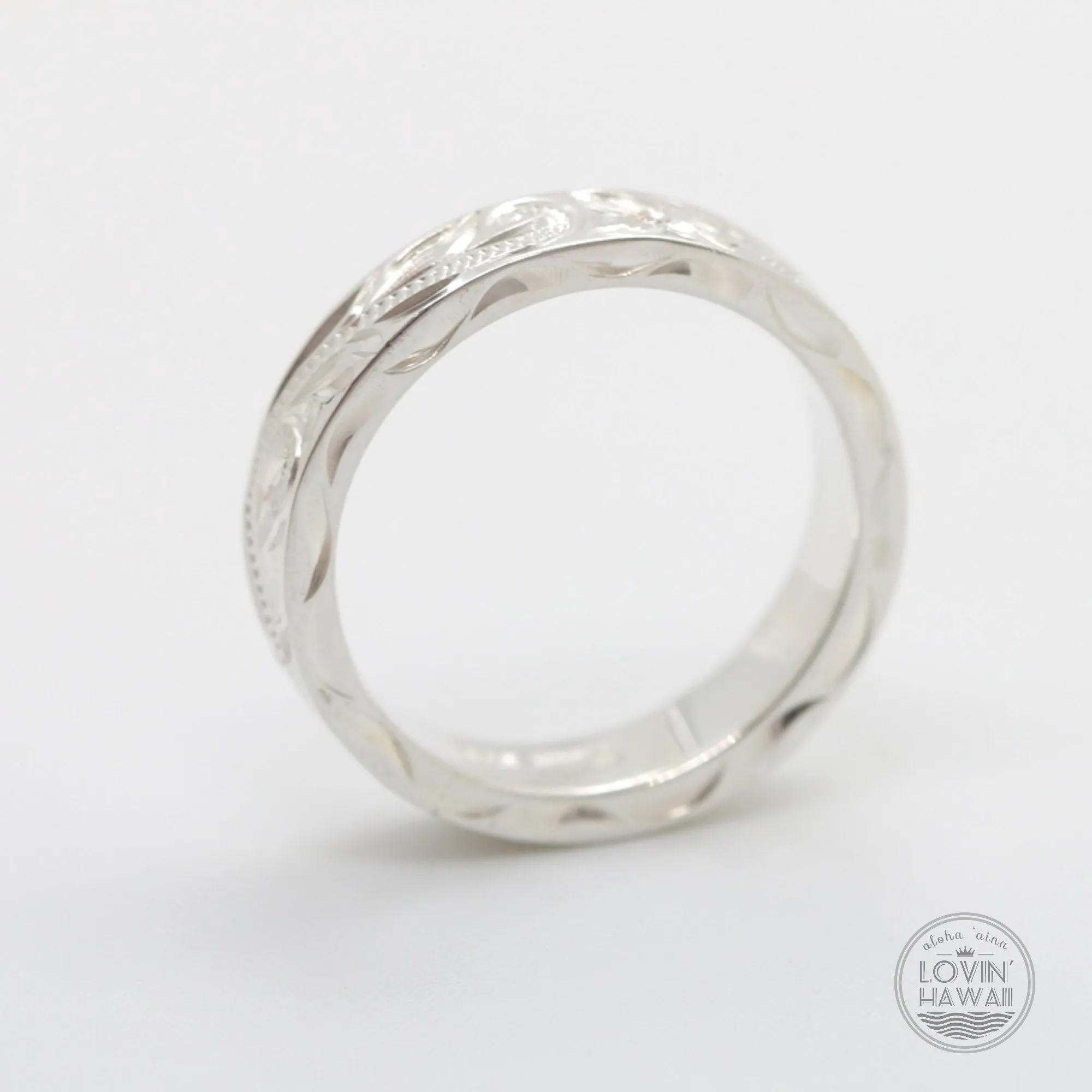 Sterling Silver Hawaiian Wedding Bands, Hand Engraved Design (4mm or 6mm Width)