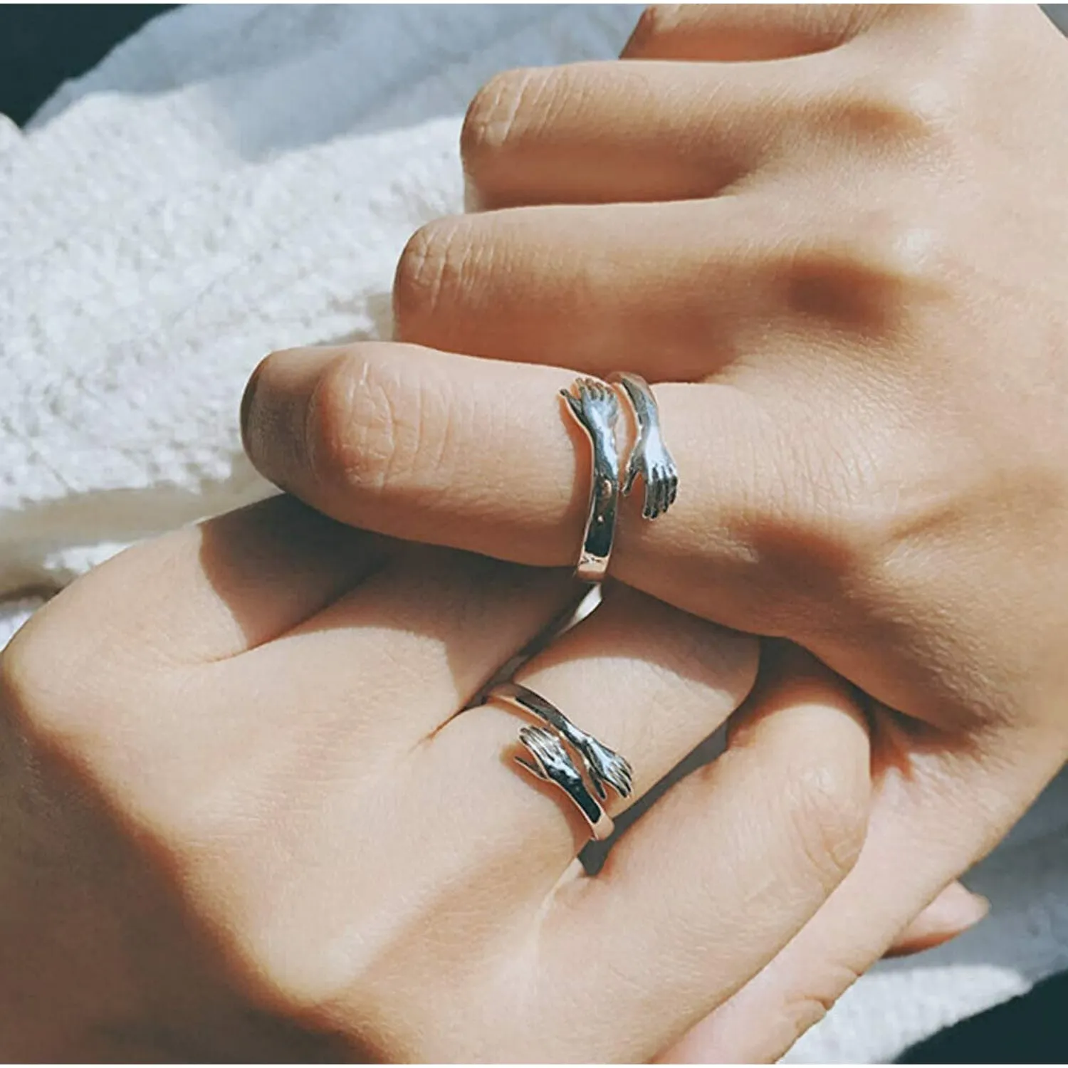 Sterling Silver Hug Ring for Women, Adjustable Ring