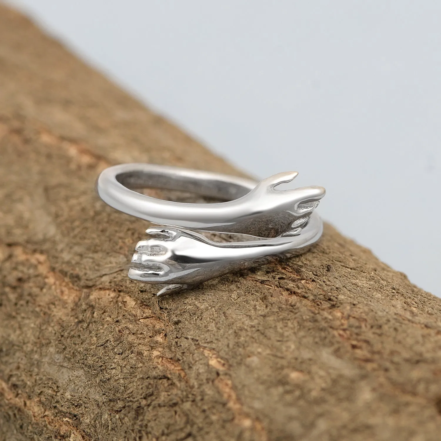 Sterling Silver Hug Ring for Women, Adjustable Ring