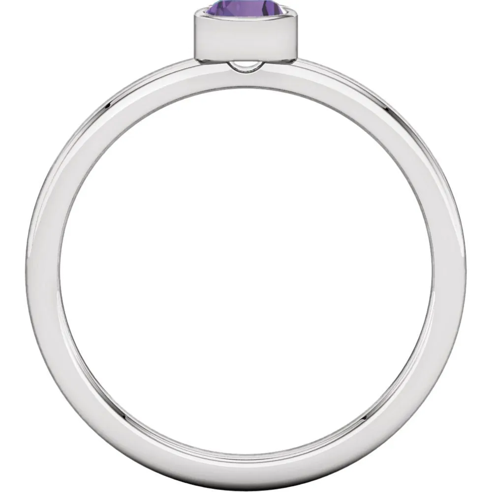 Sterling Silver Imitation Amethyst Bezel Ring, Size 7