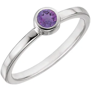Sterling Silver Imitation Amethyst Bezel Ring, Size 7