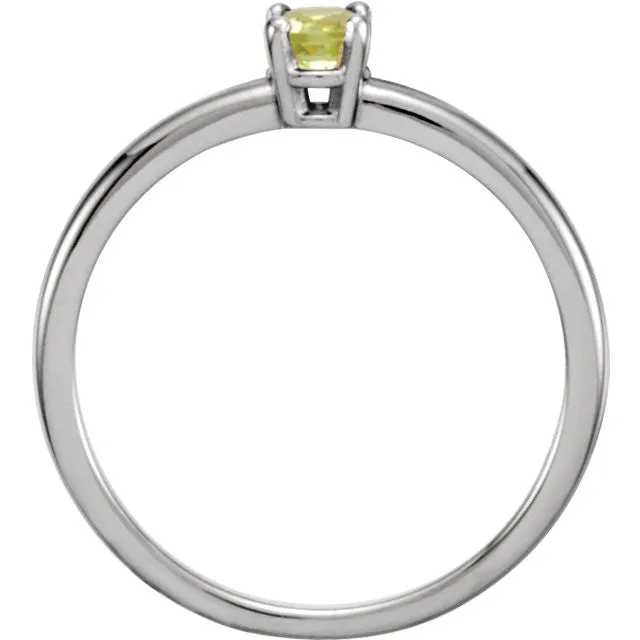 Sterling Silver Imitation Peridot "August" Youth Birthstone Ring, Size 3