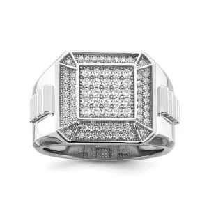 Sterling Silver Micro Pavee CZ Polished Men's Ring