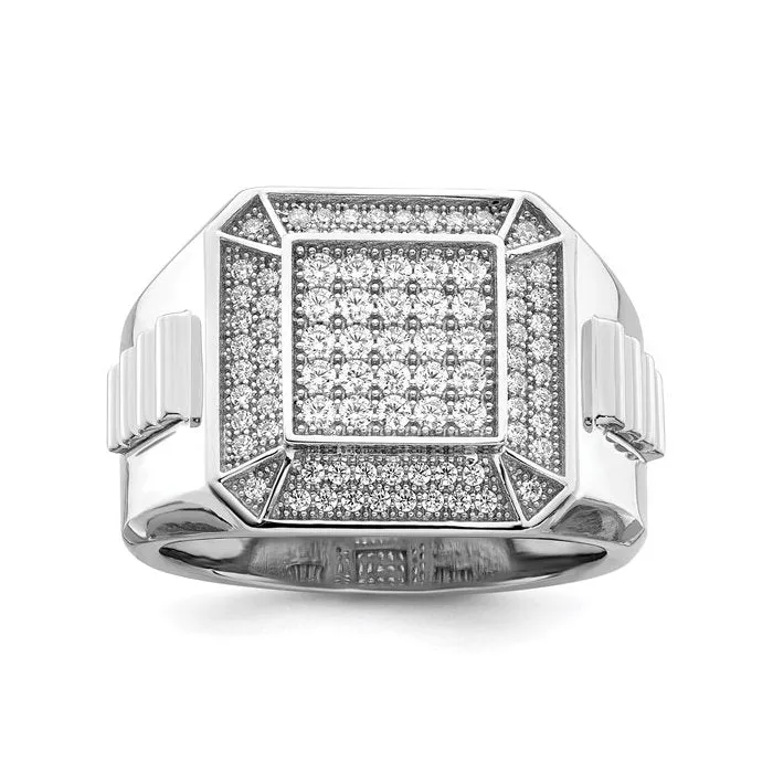 Sterling Silver Micro Pavee CZ Polished Men's Ring