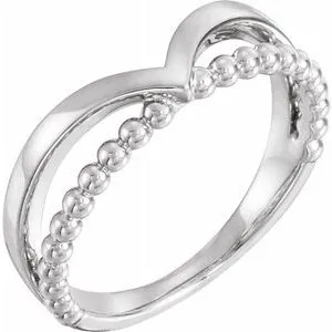 Sterling Silver Negative Space Beaded V Ring