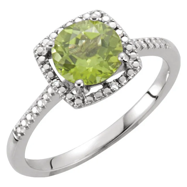 Sterling Silver Peridot & .01 CTW Diamond Ring, Size 7