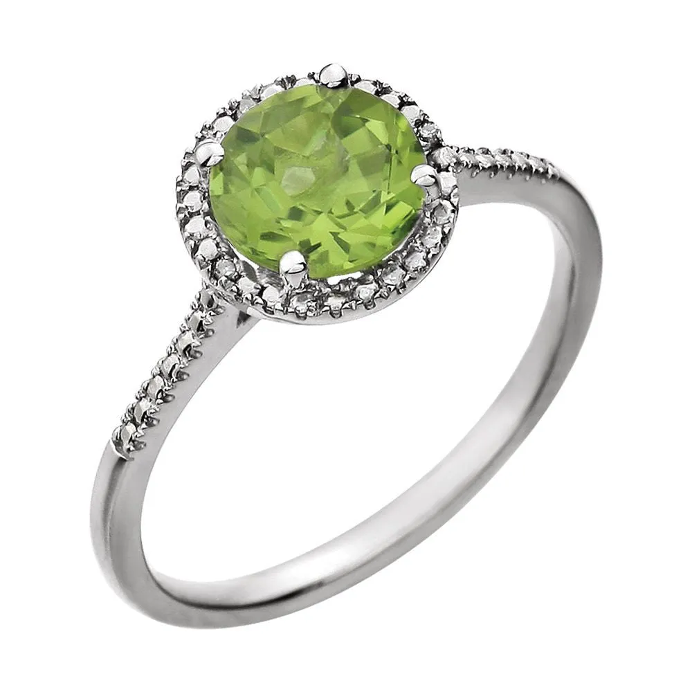 Sterling Silver Peridot & .01 CTW Diamond Ring, Size 7
