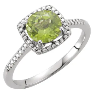 Sterling Silver Peridot & .01 CTW Diamond Ring, Size 7