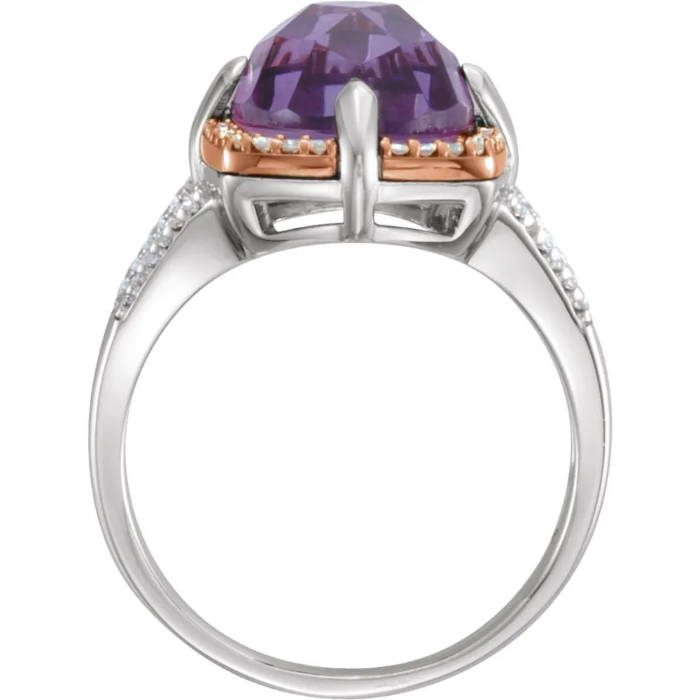 Sterling Silver Rose Gold Plated Amethyst & 1/5 CTW Diamond Ring Size 8