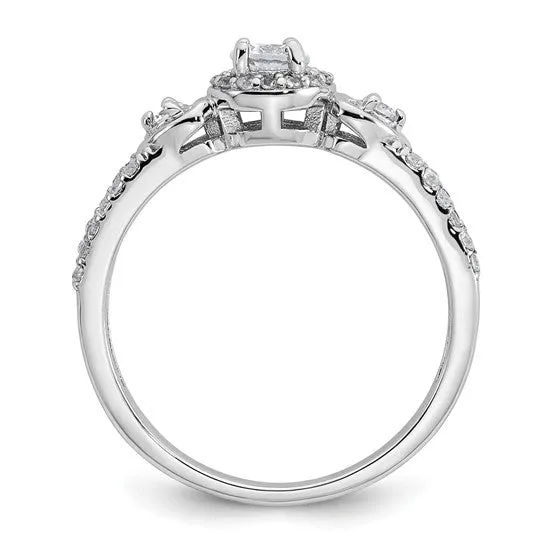 Sterling Silver Round CZ Halo Double Side Heart Ring