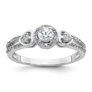 Sterling Silver Round CZ Halo Double Side Heart Ring