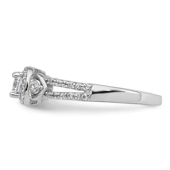 Sterling Silver Round CZ Halo Double Side Heart Ring