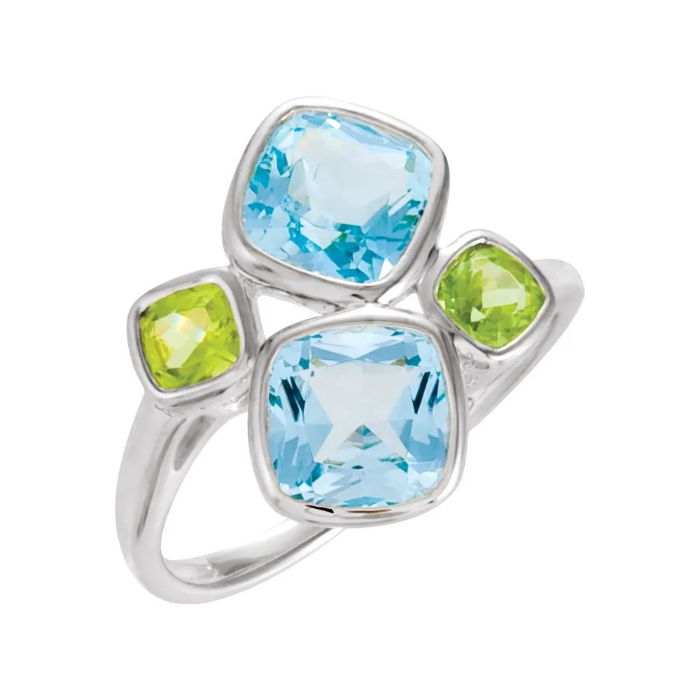 Sterling Silver Sky Blue Topaz & Peridot Ring, Size 7