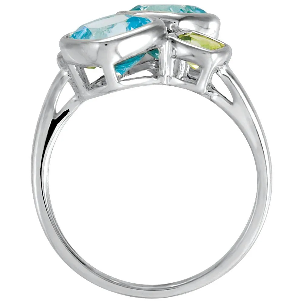Sterling Silver Sky Blue Topaz & Peridot Ring, Size 7