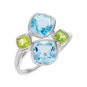 Sterling Silver Sky Blue Topaz & Peridot Ring, Size 7