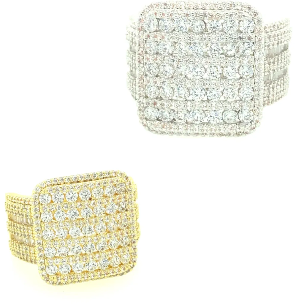 Sterling Silver Square Ring Simulated Diamonds
