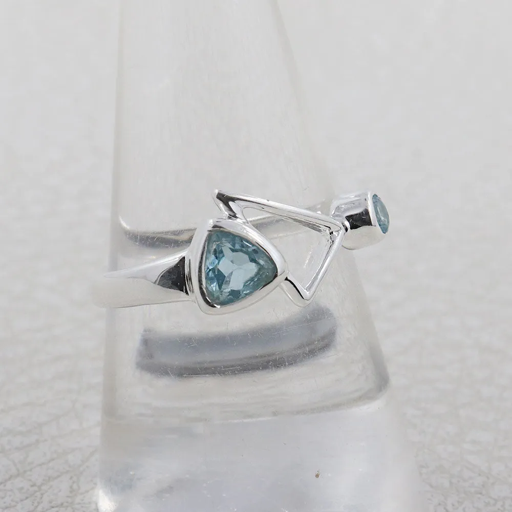 Sterling Silver Unique Geometric Ring with Blue Topaz