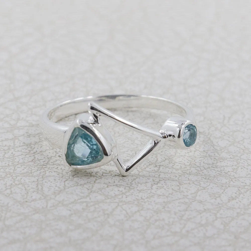 Sterling Silver Unique Geometric Ring with Blue Topaz