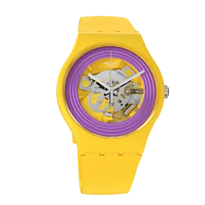 Swatch Purple Rings Yellow Originals New Gentch watch Biosourced 41mm SO29J100