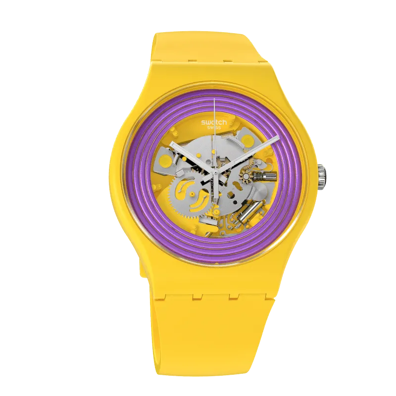 Swatch Purple Rings Yellow Originals New Gentch watch Biosourced 41mm SO29J100