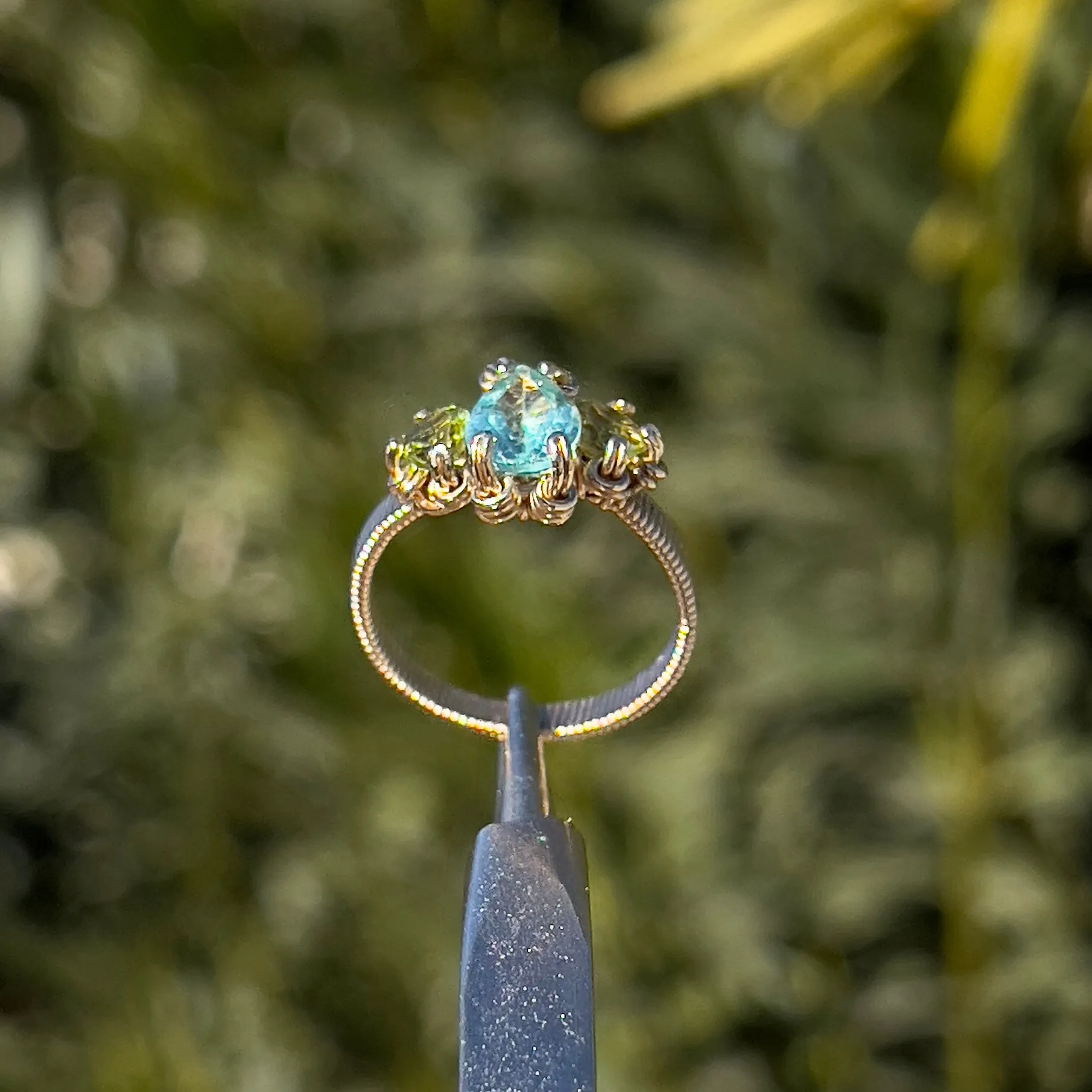 The Orna Trio Ring w/ Blue Apatite Center Stone ✵ sz. 7 Ready to Ship ✵