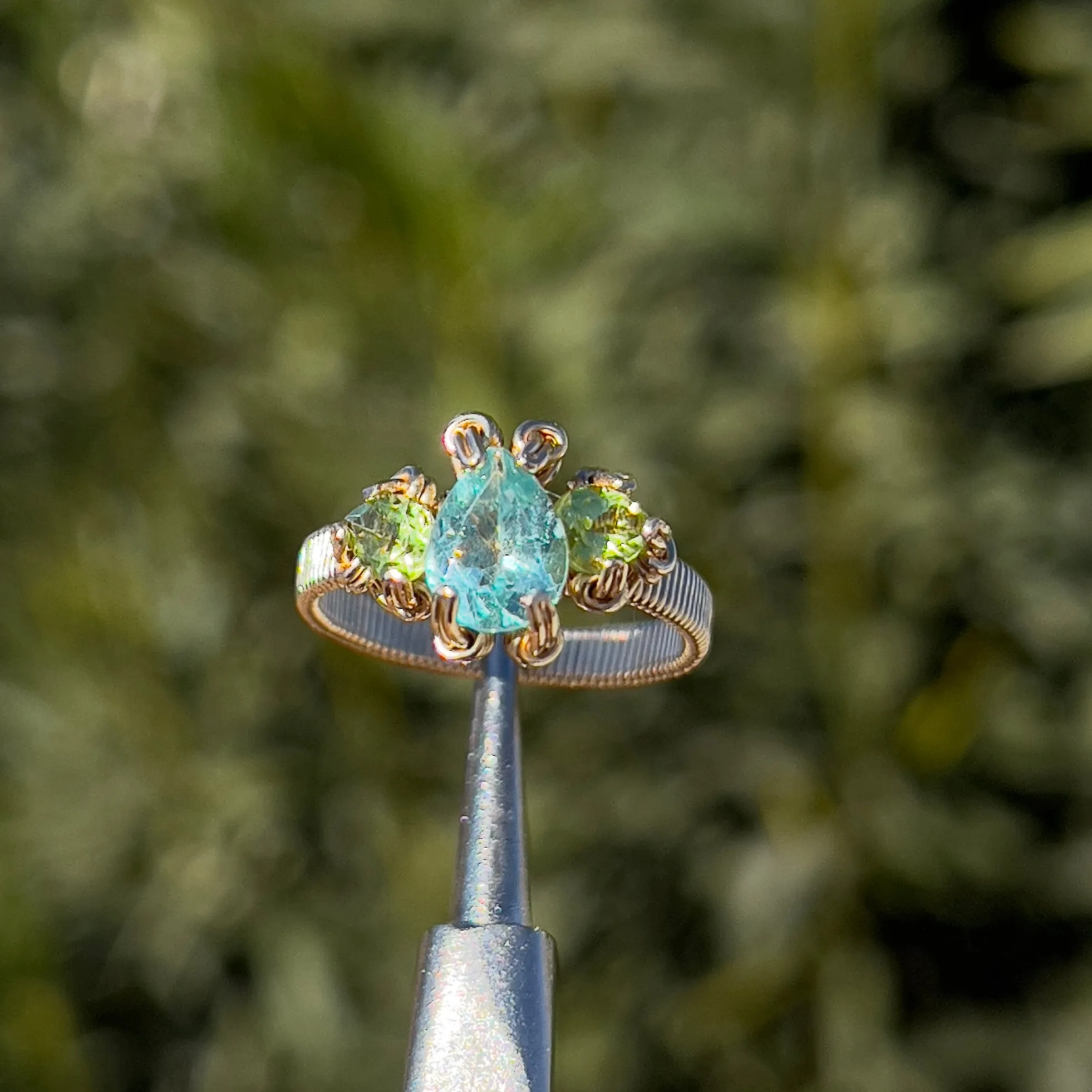 The Orna Trio Ring w/ Blue Apatite Center Stone ✵ sz. 7 Ready to Ship ✵