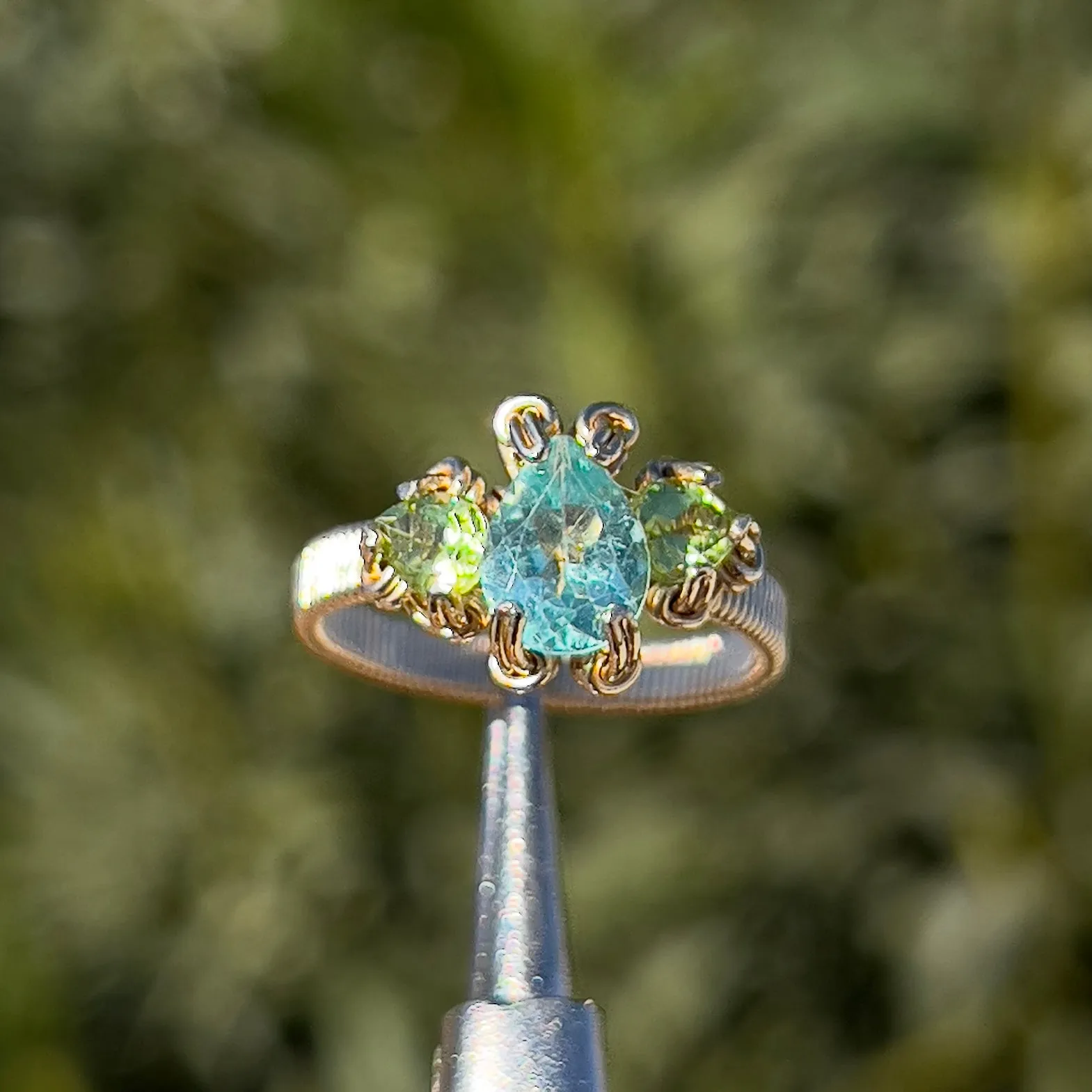 The Orna Trio Ring w/ Blue Apatite Center Stone ✵ sz. 7 Ready to Ship ✵