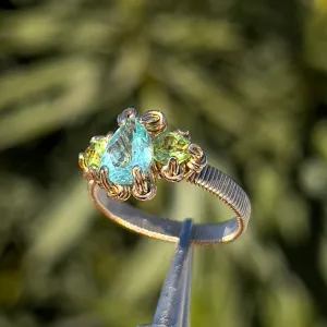 The Orna Trio Ring w/ Blue Apatite Center Stone ✵ sz. 7 Ready to Ship ✵