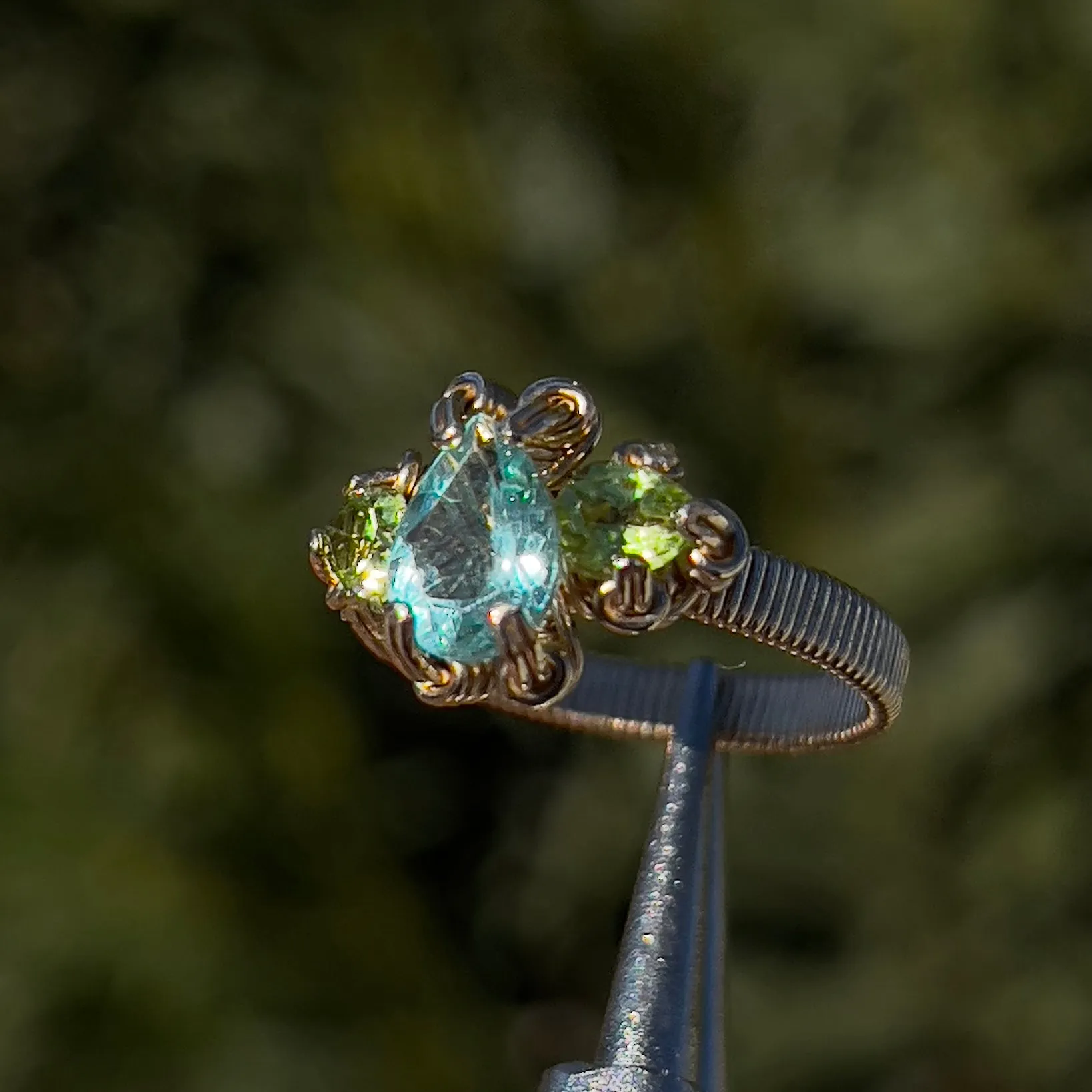 The Orna Trio Ring w/ Blue Apatite Center Stone ✵ sz. 7 Ready to Ship ✵