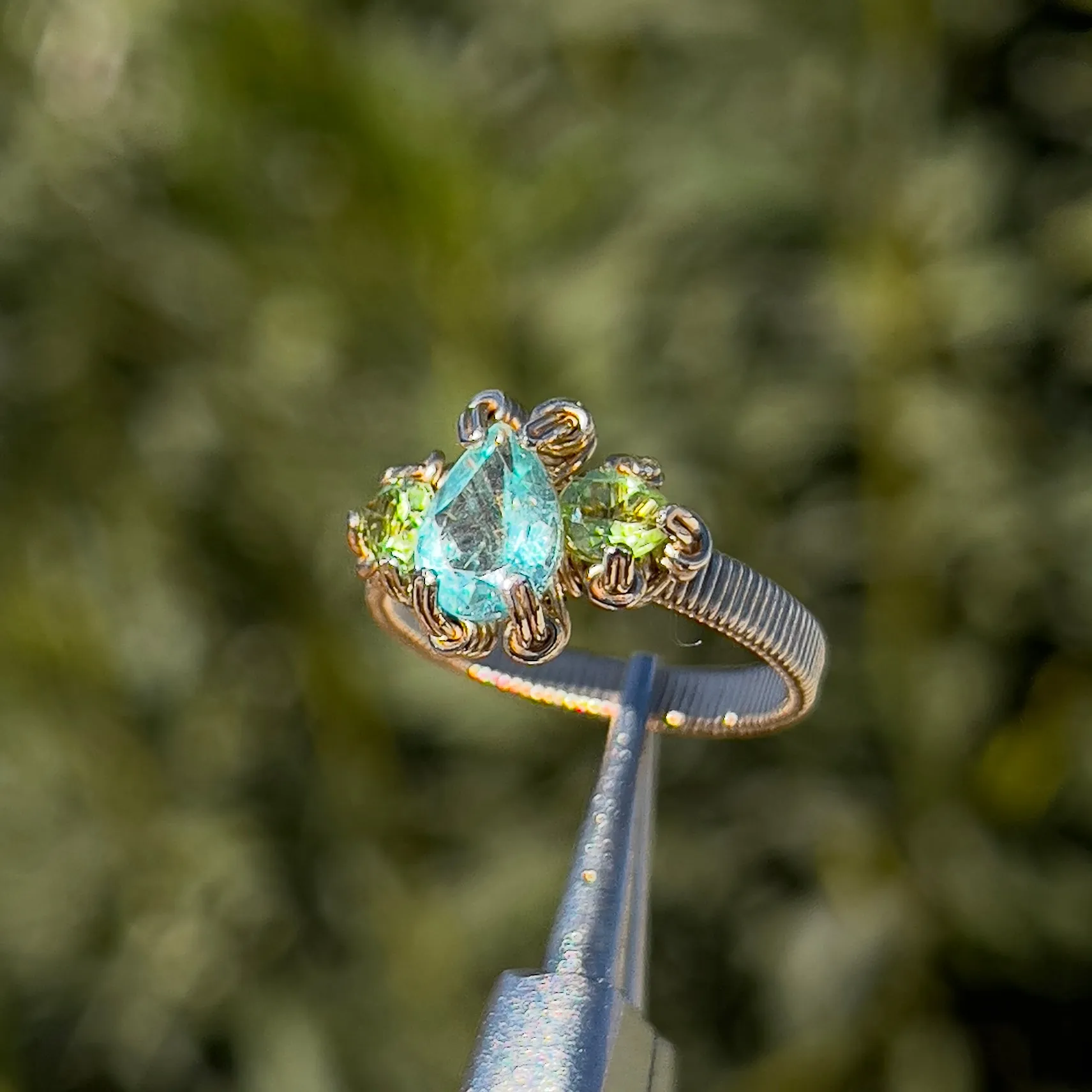 The Orna Trio Ring w/ Blue Apatite Center Stone ✵ sz. 7 Ready to Ship ✵