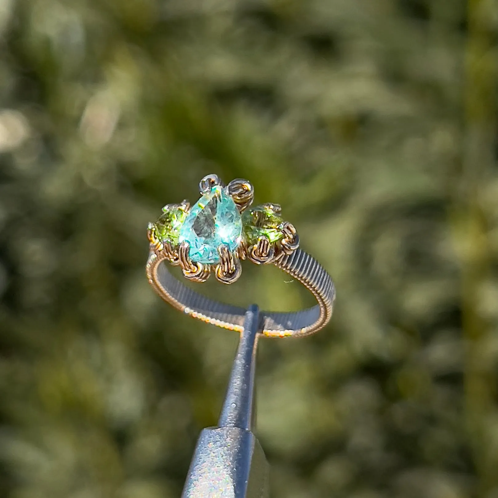 The Orna Trio Ring w/ Blue Apatite Center Stone ✵ sz. 7 Ready to Ship ✵