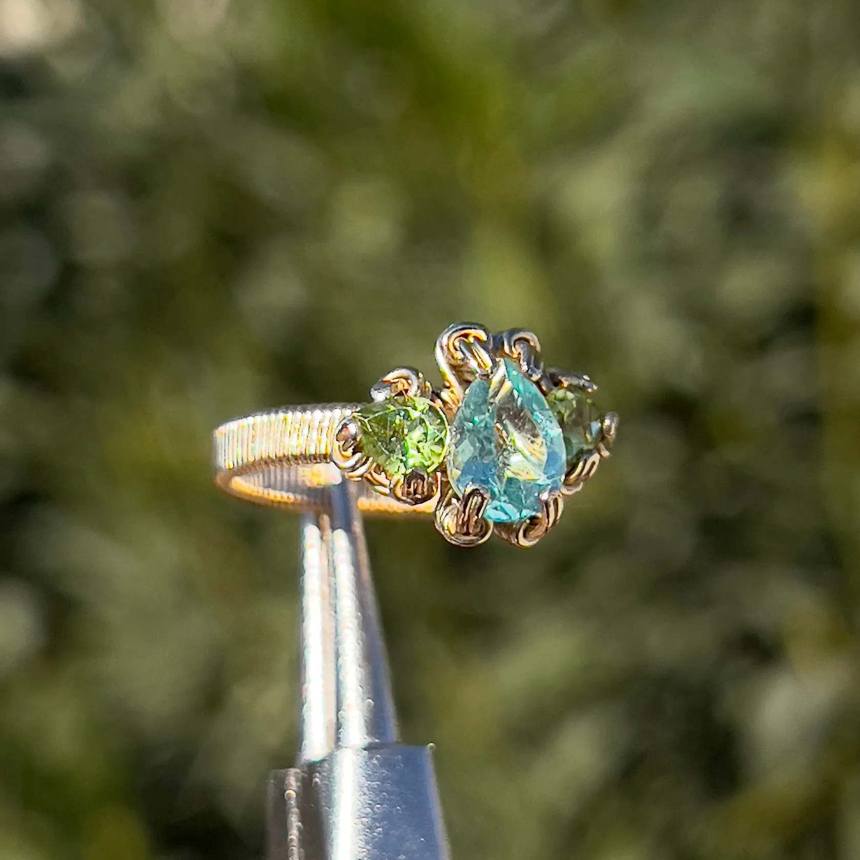 The Orna Trio Ring w/ Blue Apatite Center Stone ✵ sz. 7 Ready to Ship ✵