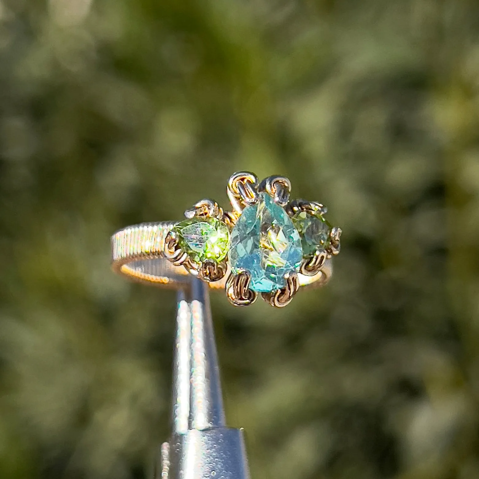 The Orna Trio Ring w/ Blue Apatite Center Stone ✵ sz. 7 Ready to Ship ✵