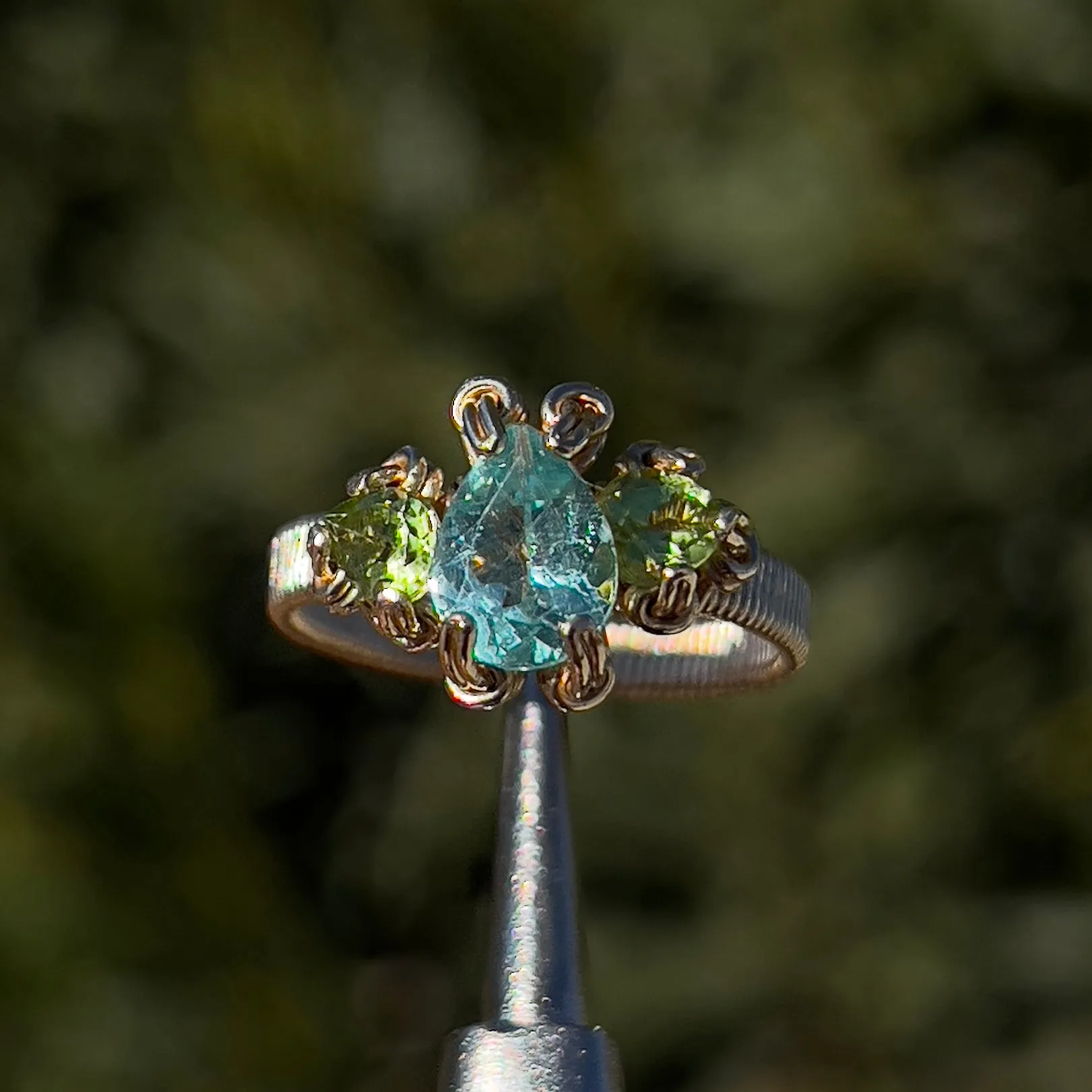 The Orna Trio Ring w/ Blue Apatite Center Stone ✵ sz. 7 Ready to Ship ✵