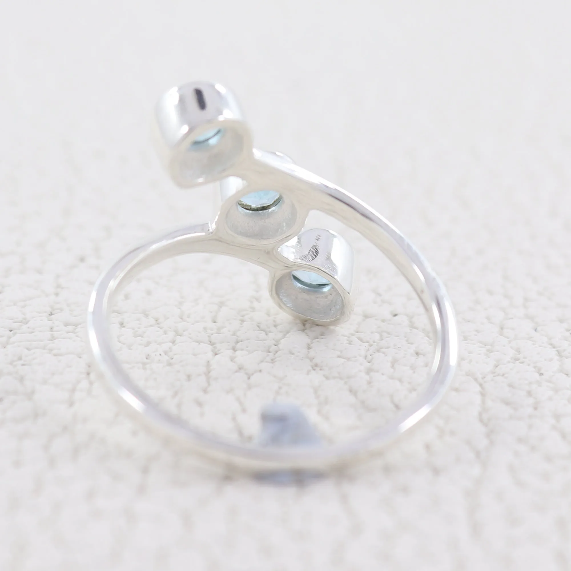 Three Blue Topaz Gemstone Sterling Silver Band Rings