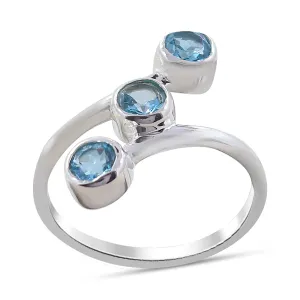 Three Blue Topaz Gemstone Sterling Silver Band Rings