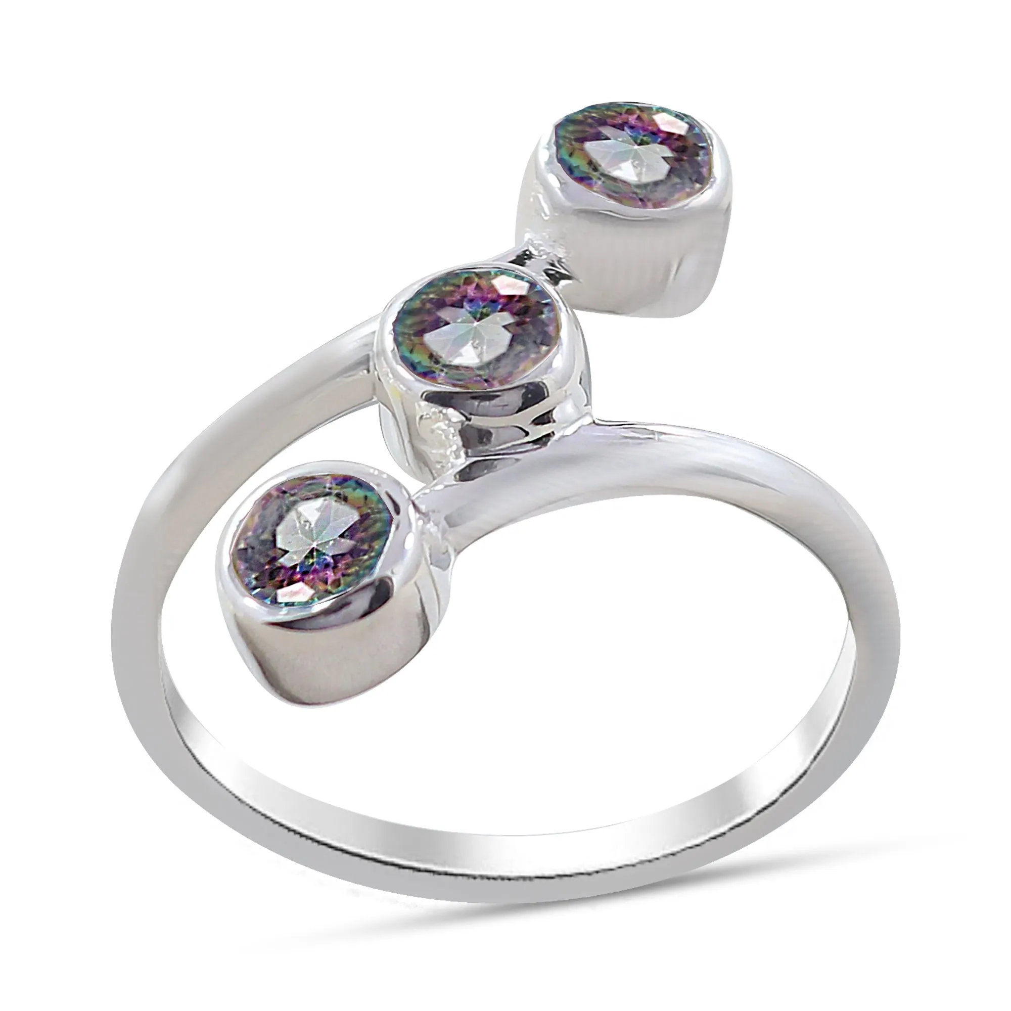 Three Blue Topaz Gemstone Sterling Silver Band Rings