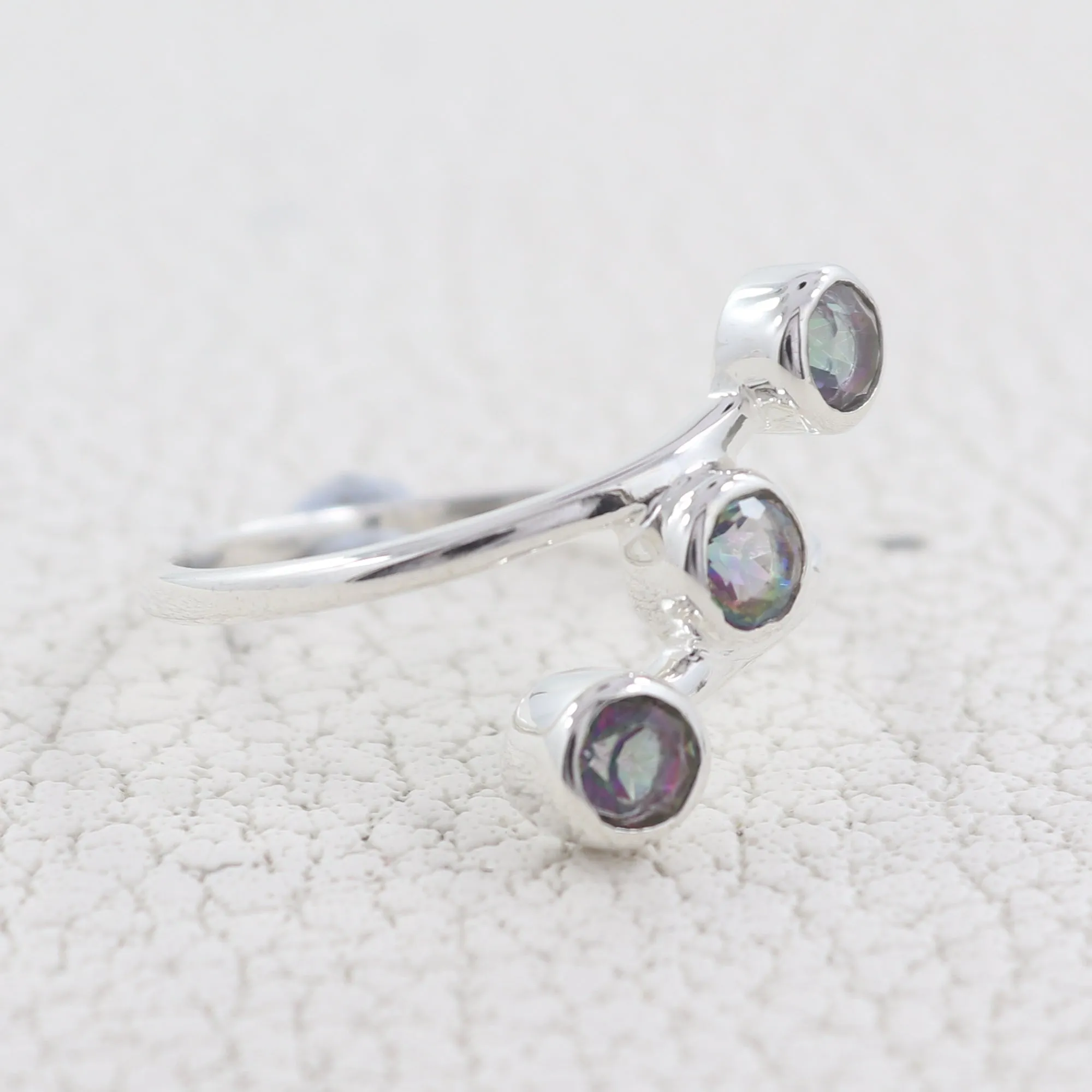 Three Blue Topaz Gemstone Sterling Silver Band Rings