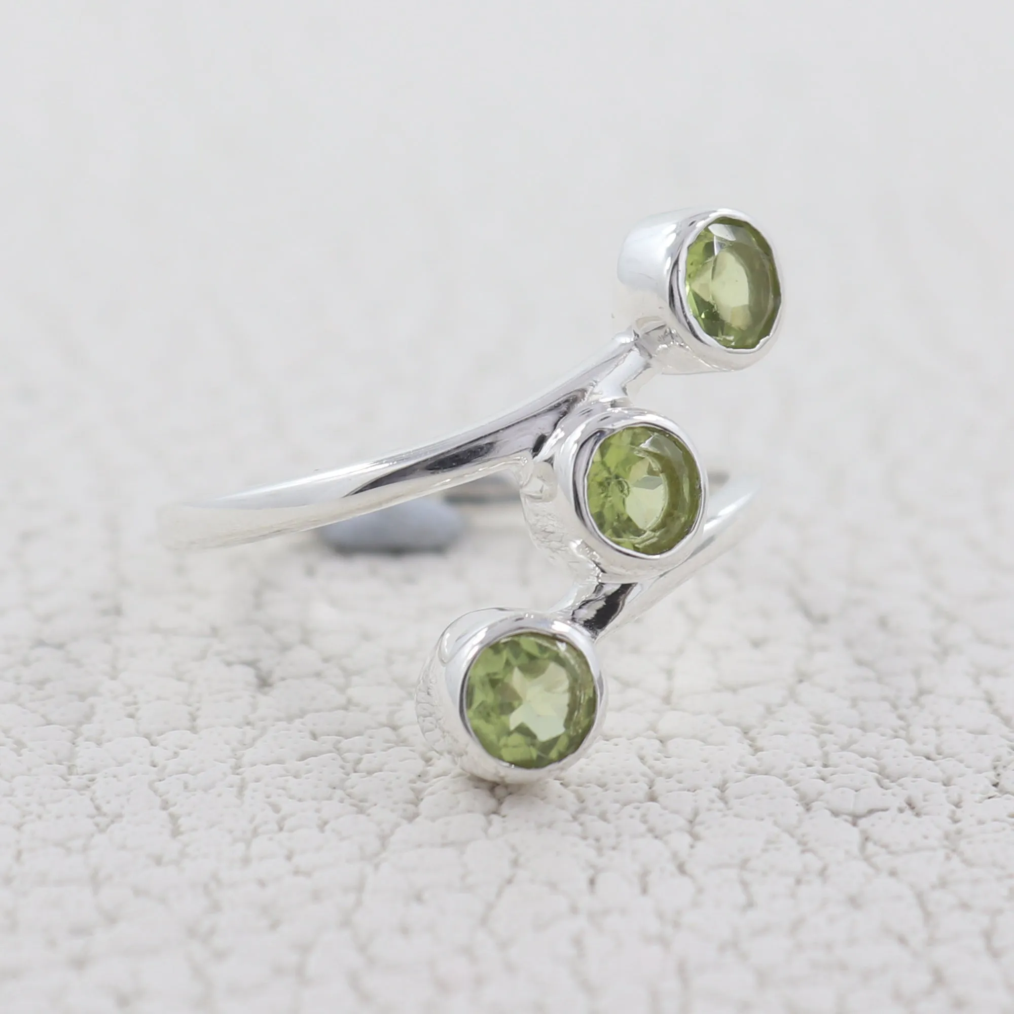 Three Blue Topaz Gemstone Sterling Silver Band Rings