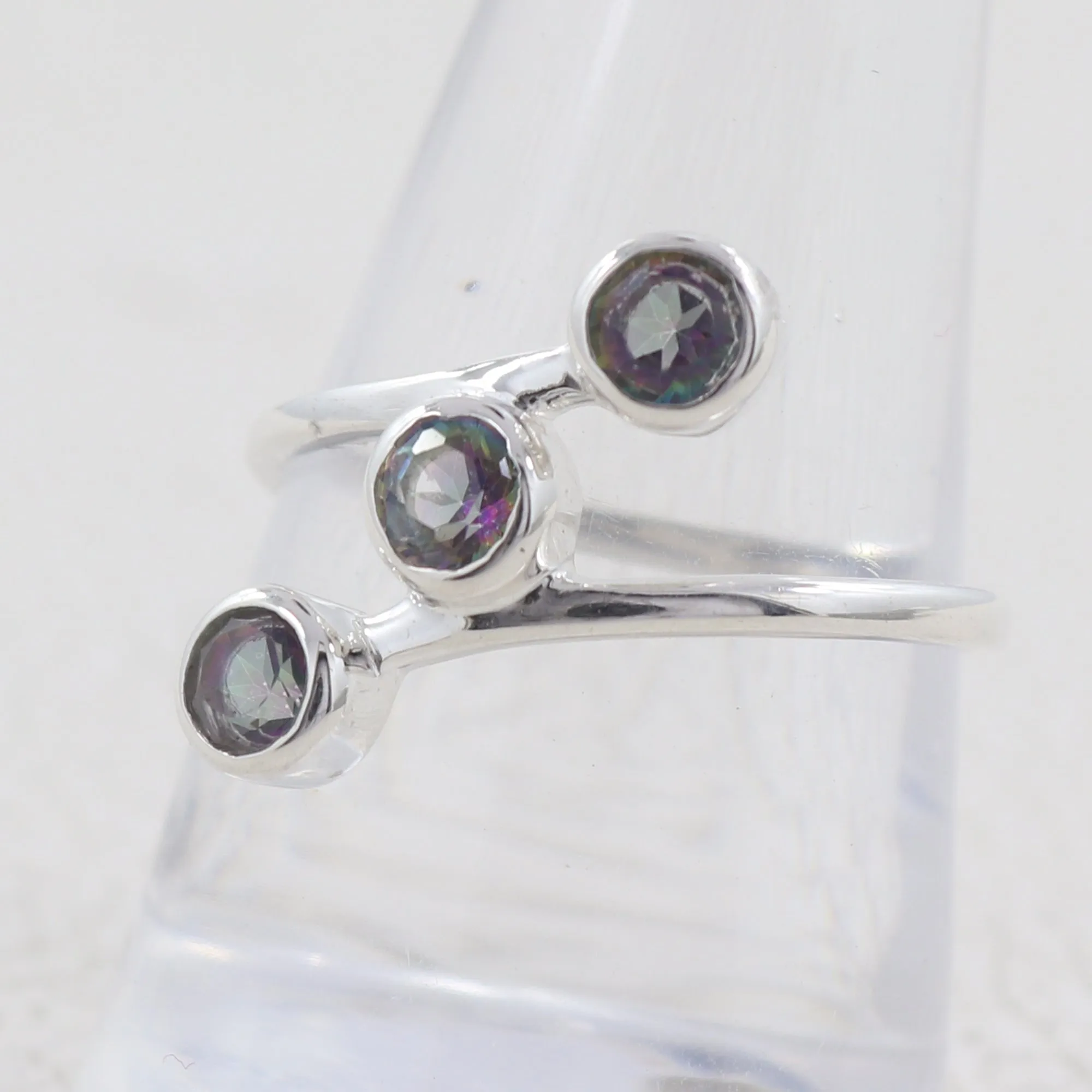 Three Blue Topaz Gemstone Sterling Silver Band Rings