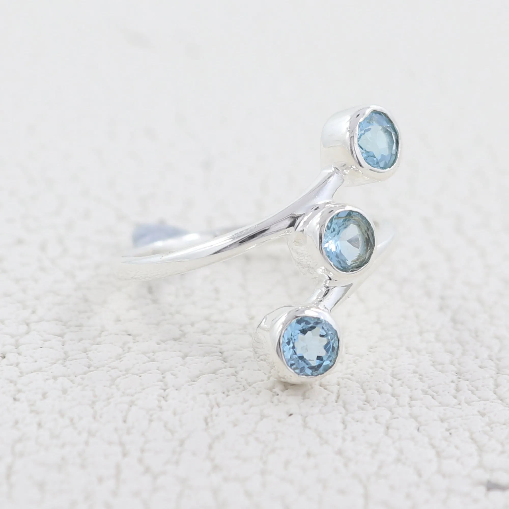 Three Blue Topaz Gemstone Sterling Silver Band Rings