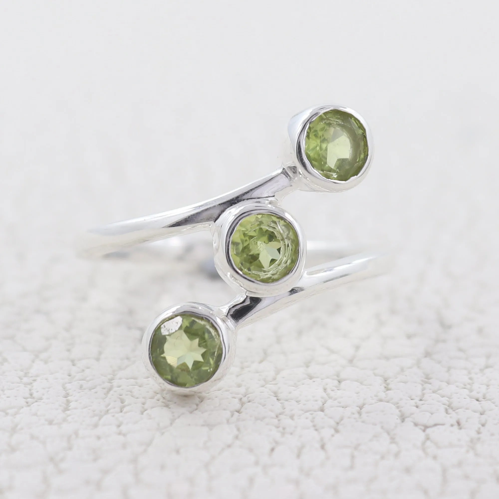 Three Blue Topaz Gemstone Sterling Silver Band Rings