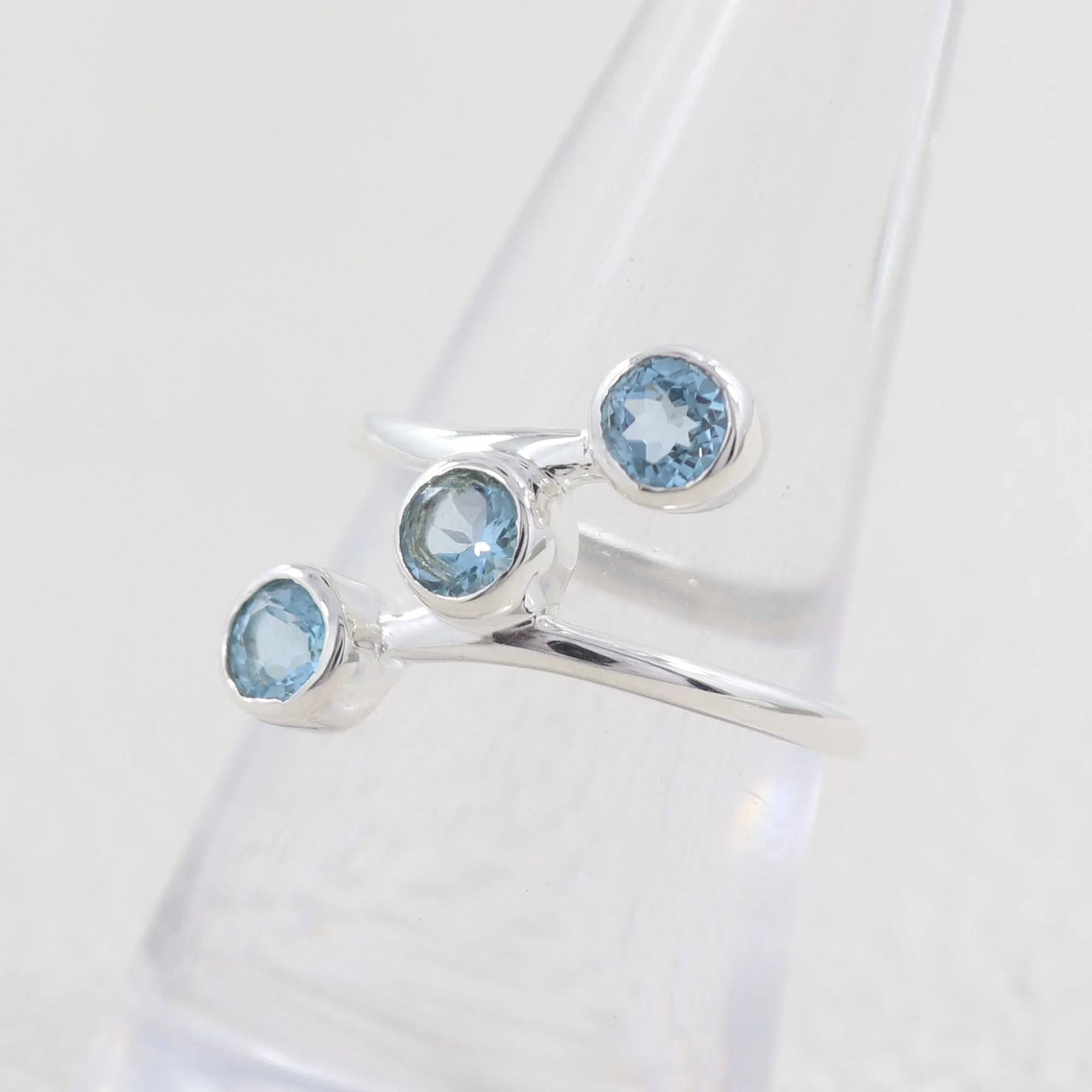 Three Blue Topaz Gemstone Sterling Silver Band Rings