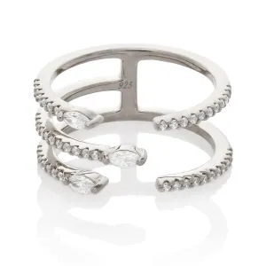 THREE ROW RING, STERLING SILVER