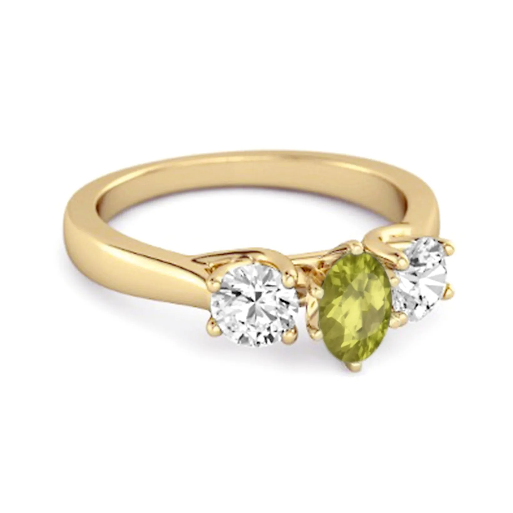 Three Stone Natural Peridot 925 Sterling Silver Engagement Ring