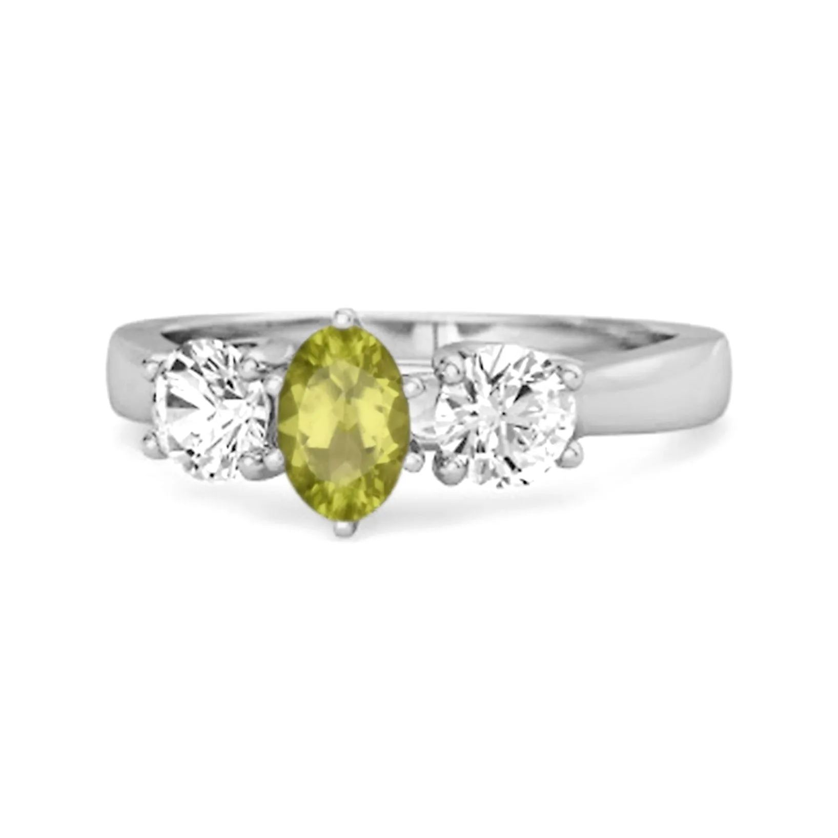 Three Stone Natural Peridot 925 Sterling Silver Engagement Ring