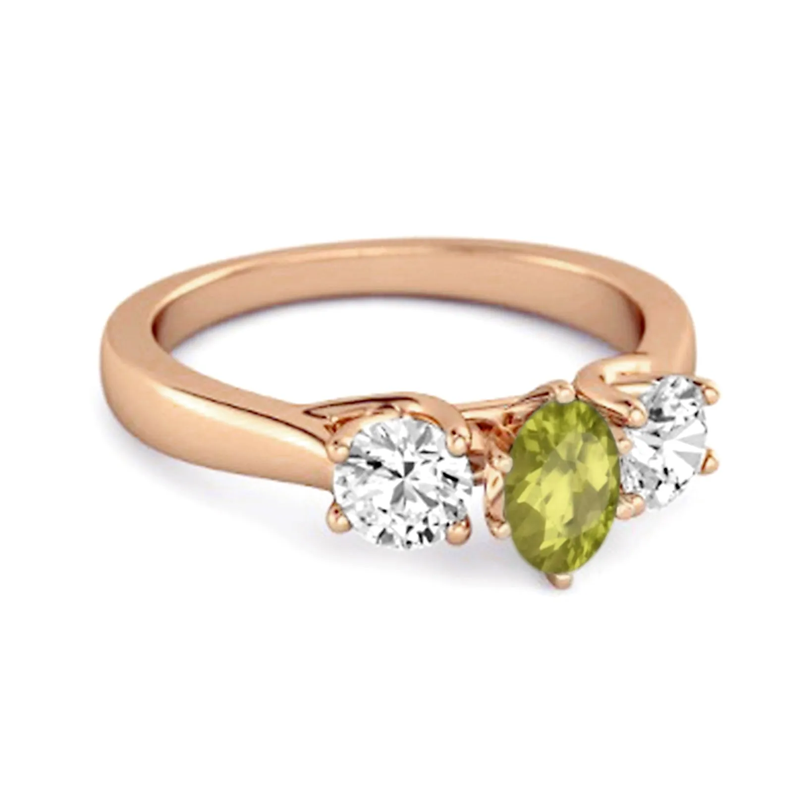 Three Stone Natural Peridot 925 Sterling Silver Engagement Ring