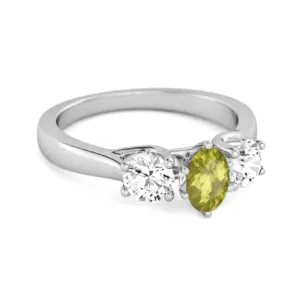 Three Stone Natural Peridot 925 Sterling Silver Engagement Ring