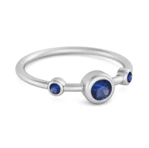 Three Stone Round Cut Blue Sapphire 925 Sterling Silver Bridal Ring