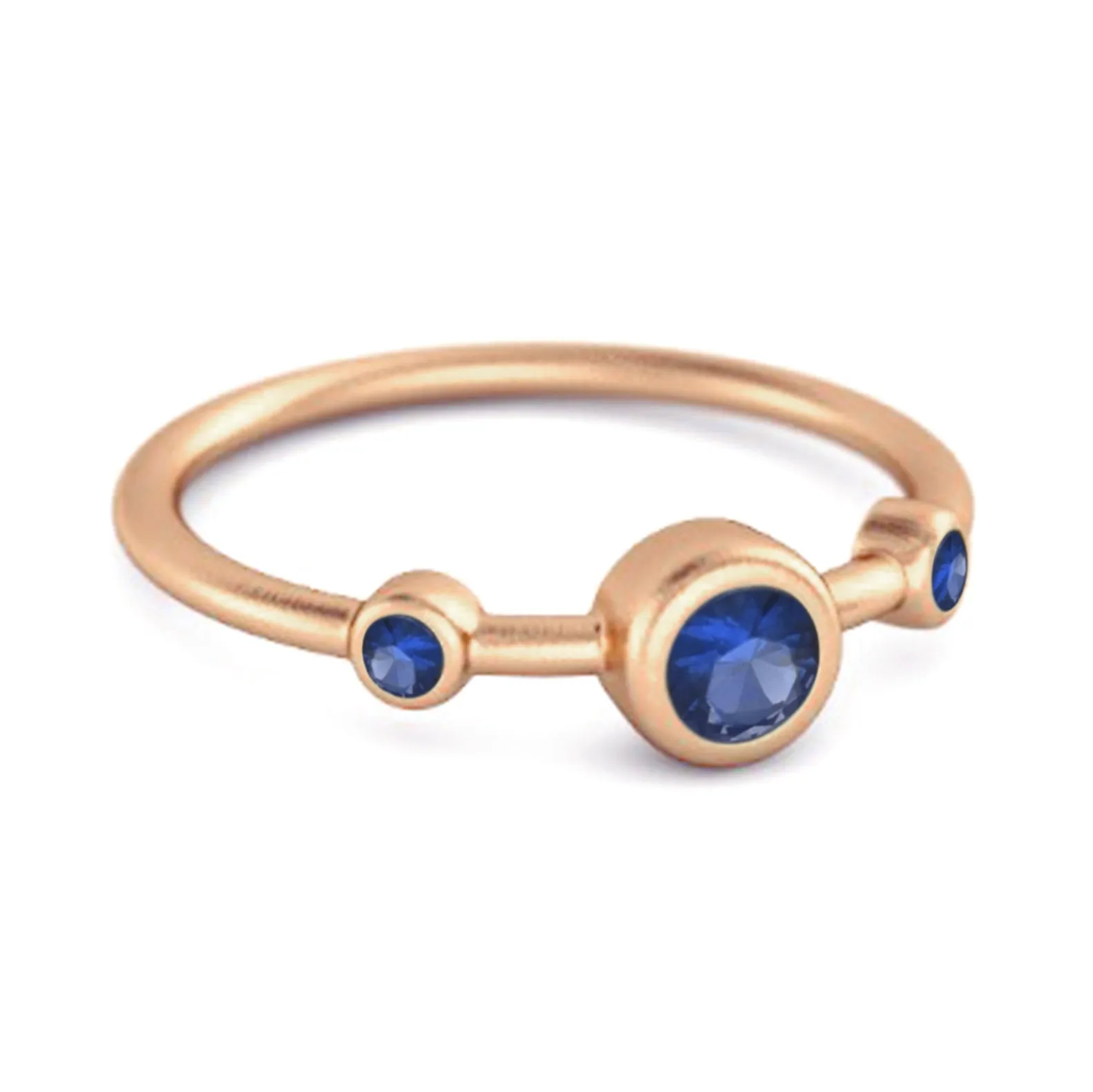 Three Stone Round Cut Blue Sapphire 925 Sterling Silver Bridal Ring